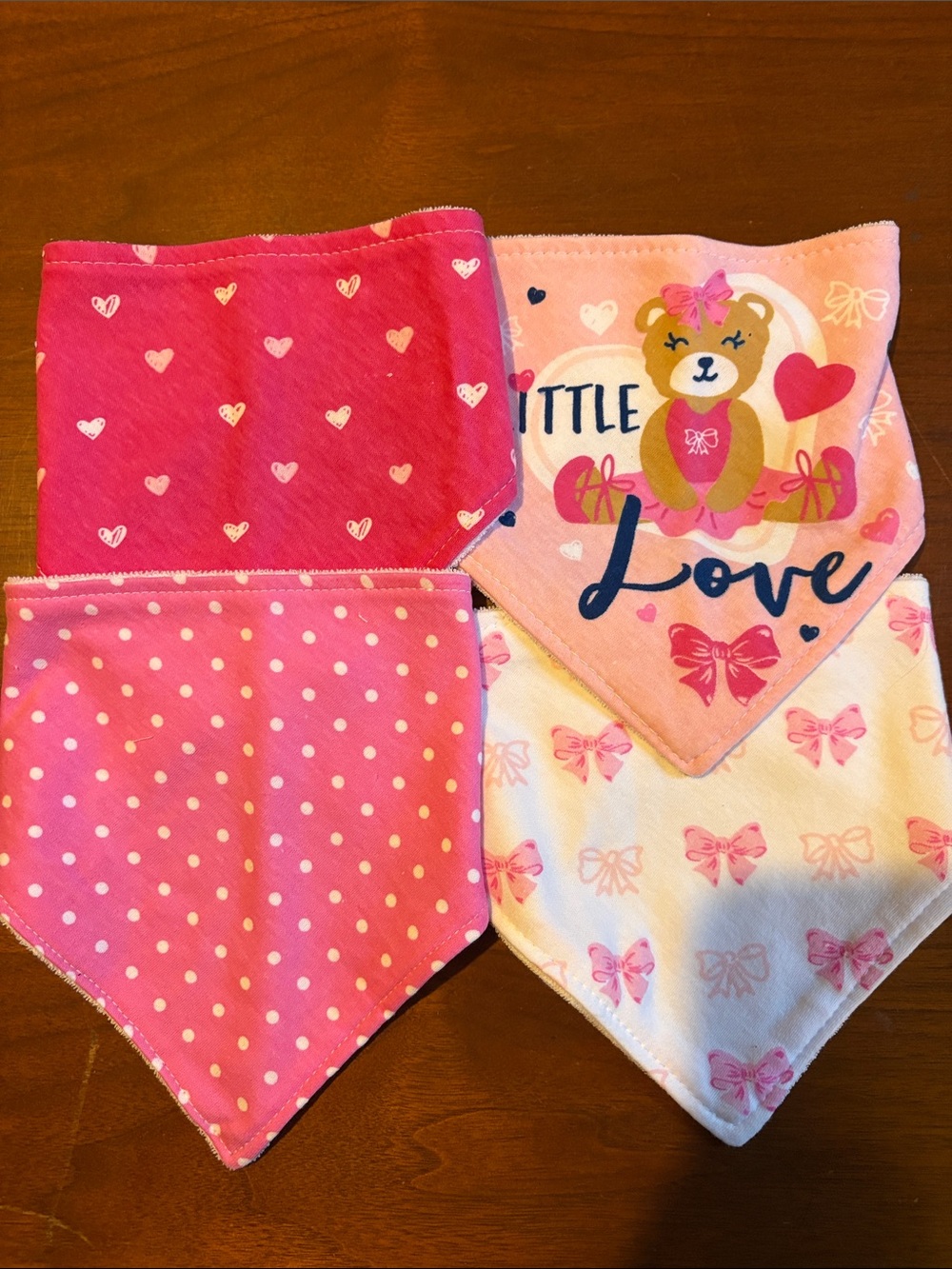 Amazon Pink & White Baby Bandana Bib Set - Hearts, Polka Dots & Bow Teddy